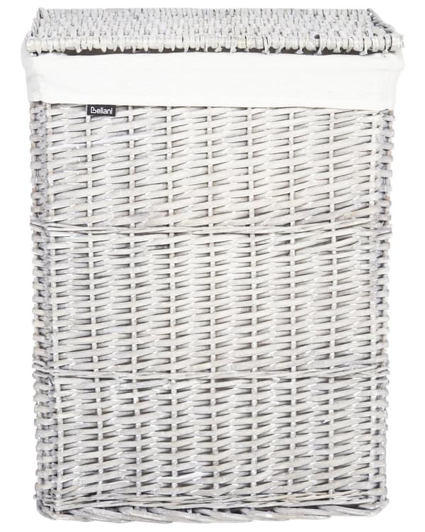 Vasketøjskurv med grå og hvid pileramme Indvendig stofforing Boho Modern Design