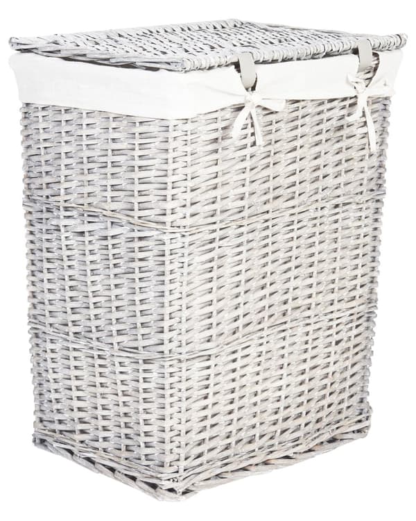 Vasketøjskurv med grå og hvid pileramme Indvendig stofforing Boho Modern Design
