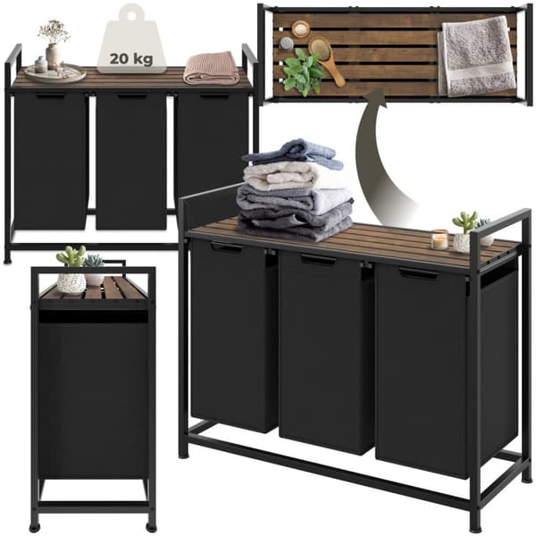 Vasketøjskurv med hylde, industriel stil - 34 x 93,5 x 72 cm