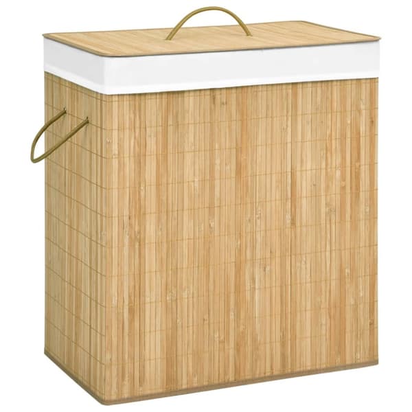Tvättkorg bambu med 2 sektioner 100 L