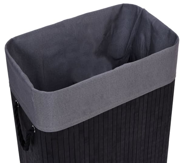 Bambuinen pyykkikori kannella, 80L, musta ja harmaa