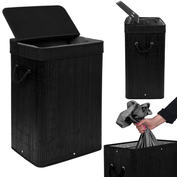 Bambu tvättkorg med lock SOREN 80L svart