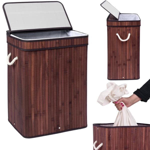 Bambus vasketøjskurv med låg SOREN 80L wenge