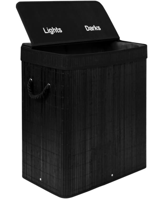 Bambu tvättkorg med lock, 100L, svart