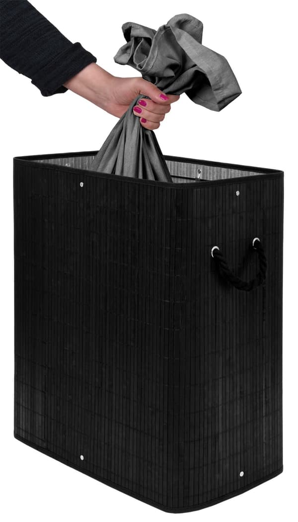 Bambu tvättkorg med lock, 100L, svart