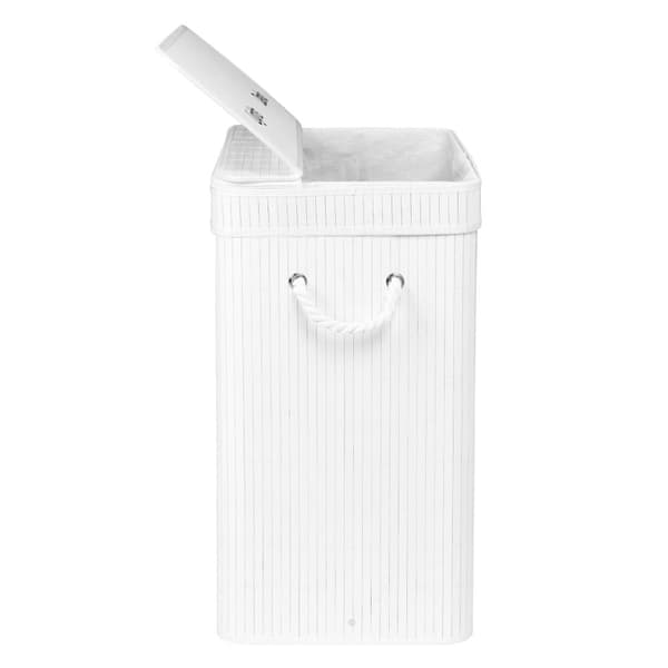 Bambus vasketøjskurv med låg, 100L, hvid