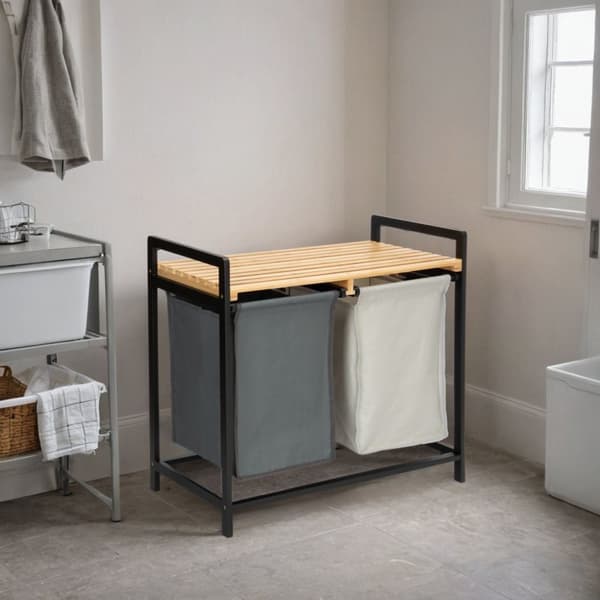 HANOI BLACK bambukori pyykille tai leluille, 2 lokeroa, DUO COLOR