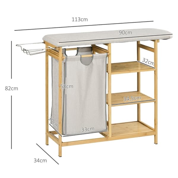 Rootz Bamboo Vasketøjsopsamler - Stofkurv - Vasketøjssortering - Strygebræt - 113 cm x 34 cm x 82 cm - Miljøvenlig og stilfuld bambus