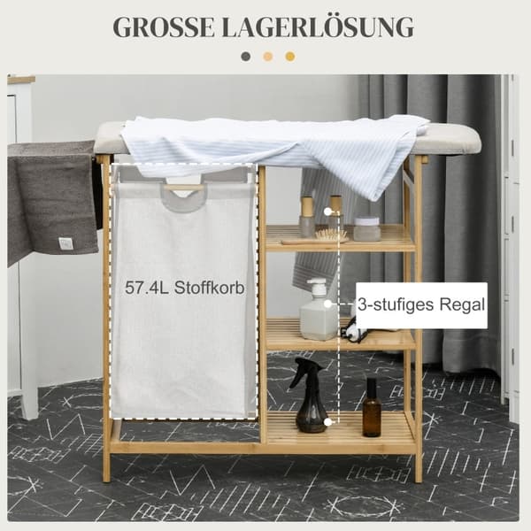 Rootz Bamboo Vasketøjsopsamler - Stofkurv - Vasketøjssortering - Strygebræt - 113 cm x 34 cm x 82 cm - Miljøvenlig og stilfuld bambus