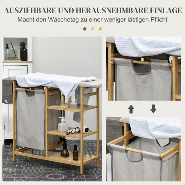Rootz Bamboo Vasketøjsopsamler - Stofkurv - Vasketøjssortering - Strygebræt - 113 cm x 34 cm x 82 cm - Miljøvenlig og stilfuld bambus