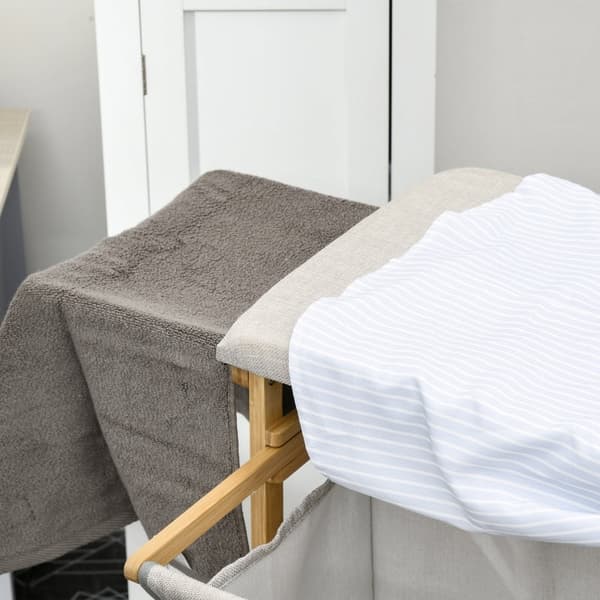 Rootz Bamboo Vasketøjsopsamler - Stofkurv - Vasketøjssortering - Strygebræt - 113 cm x 34 cm x 82 cm - Miljøvenlig og stilfuld bambus