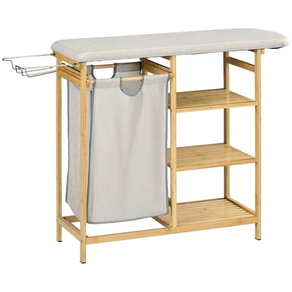 Rootz Bamboo Vasketøjsopsamler - Stofkurv - Vasketøjssortering - Strygebræt - 113 cm x 34 cm x 82 cm - Miljøvenlig og stilfuld bambus
