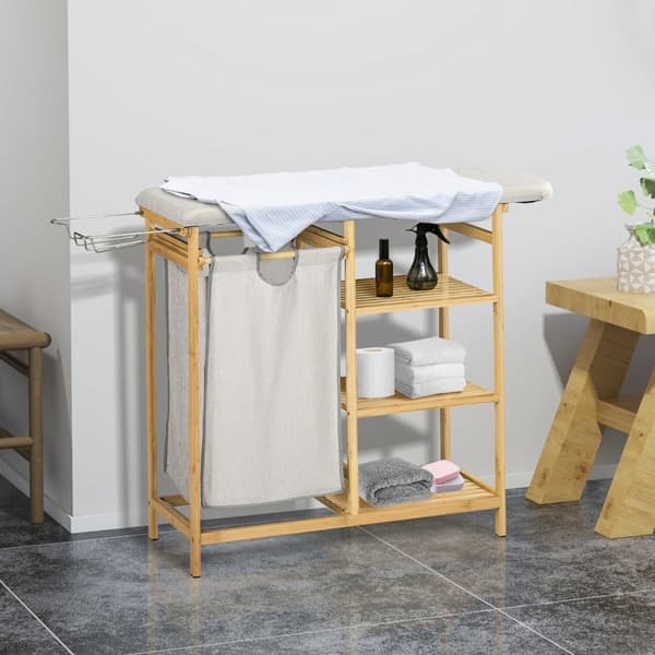 Rootz Bamboo Vasketøjsopsamler - Stofkurv - Vasketøjssortering - Strygebræt - 113 cm x 34 cm x 82 cm - Miljøvenlig og stilfuld bambus