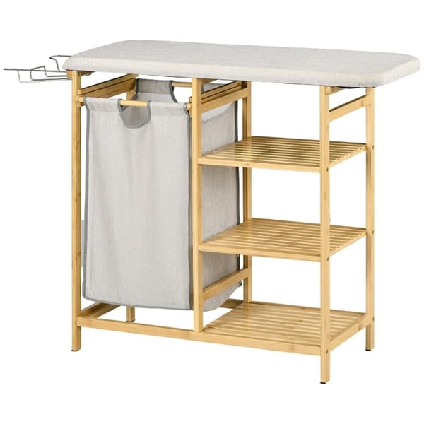 Rootz Bamboo Vasketøjsopsamler - Stofkurv - Vasketøjssortering - Strygebræt - 113 cm x 34 cm x 82 cm - Miljøvenlig og stilfuld bambus