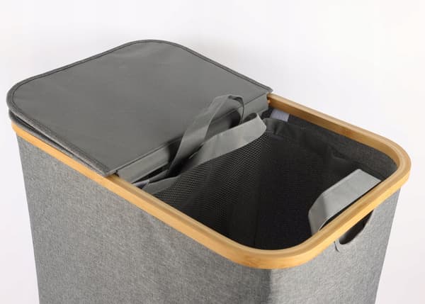 Vasketøjskurv 145l, foldbar, stor, BAMBUS, stående til opbevaring