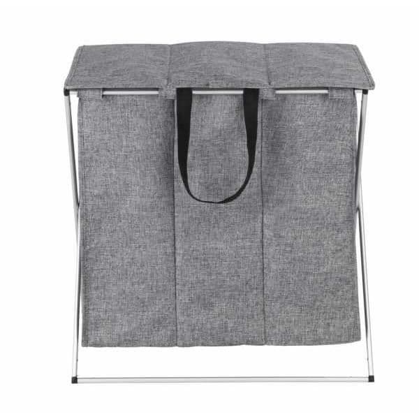 WENKO Tvättkorg 3 fack Trio Top, smutsig tvättkorg, Kapacitet 118L, Polyester 57x57x38 cm, gråmelerad