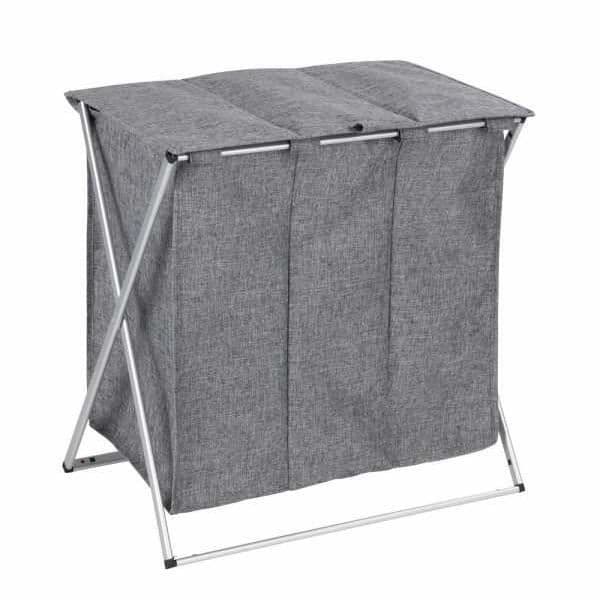WENKO Tvättkorg 3 fack Trio Top, smutsig tvättkorg, Kapacitet 118L, Polyester 57x57x38 cm, gråmelerad