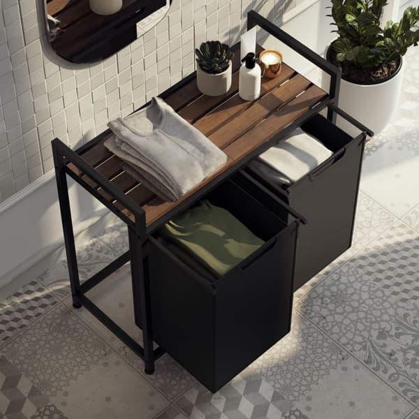 Tvättkorg med hylla, industriell stil - 34 x 74 x 72 cm