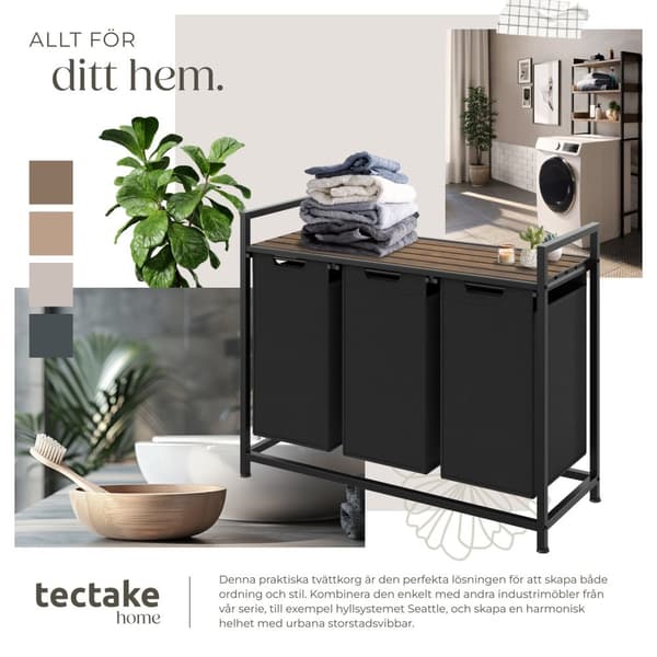 Tvättkorg med hylla, industriell stil - 34 x 93,5 x 72 cm