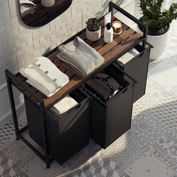 Tvättkorg med hylla, industriell stil - 34 x 93,5 x 72 cm