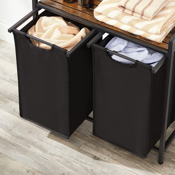 Panier à Linge avec 2 Sacs en Tissu Oxford Noir et Cadre Métal - L73 x H72 cm
