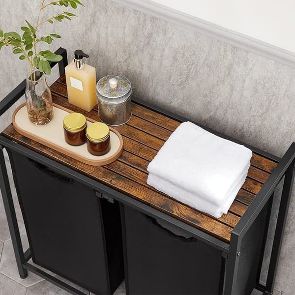 Panier à Linge avec 2 Sacs en Tissu Oxford Noir et Cadre Métal - L73 x H72 cm