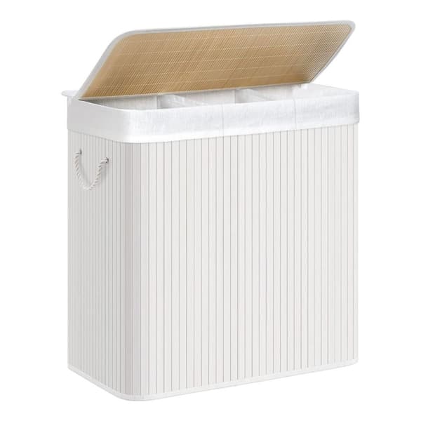 Tvättkorg 3 fack med avtagbar bambu och vita påsar