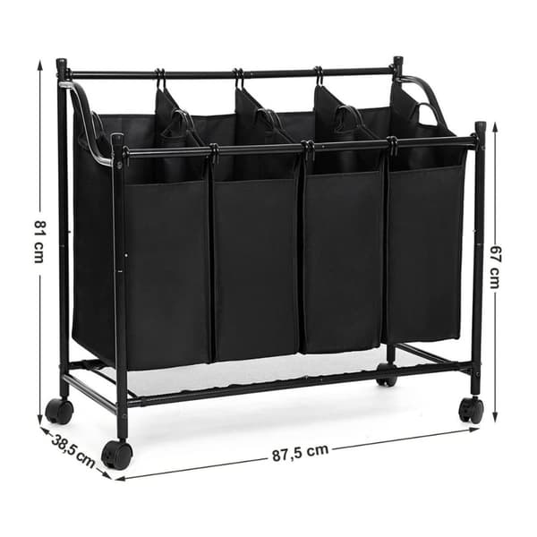 Bac à Linge avec 4 Sacs Amovibles Noirs sur Roulettes - L87,5 cm