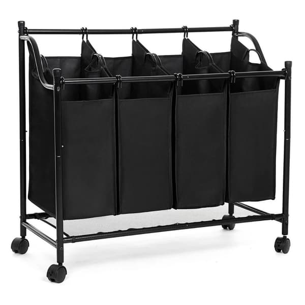 Bac à Linge avec 4 Sacs Amovibles Noirs sur Roulettes - L87,5 cm