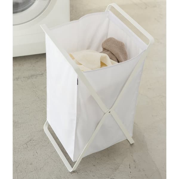 Vit hopfällbar tvättkorg - H64 cm