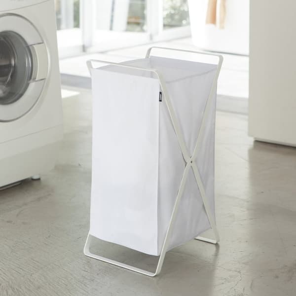 Vit hopfällbar tvättkorg - H64 cm