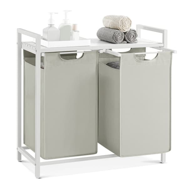 Tvättkorg 2 skjutfack ljusgrå - L71 cm