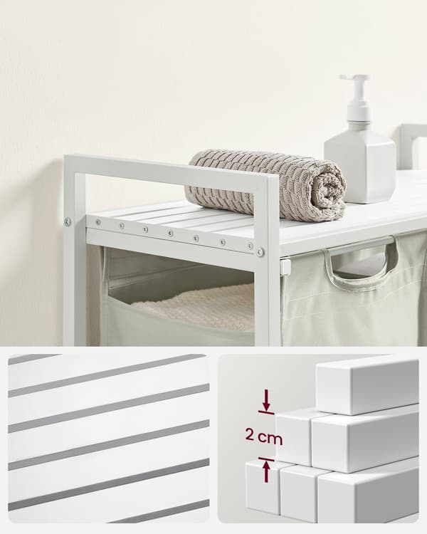 Tvättkorg 2 skjutfack ljusgrå - L71 cm