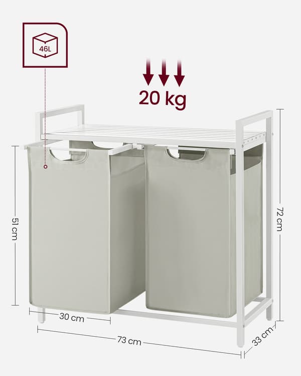 Tvättkorg 2 skjutfack ljusgrå - L71 cm