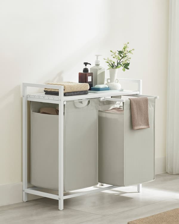 Tvättkorg 2 skjutfack ljusgrå - L71 cm