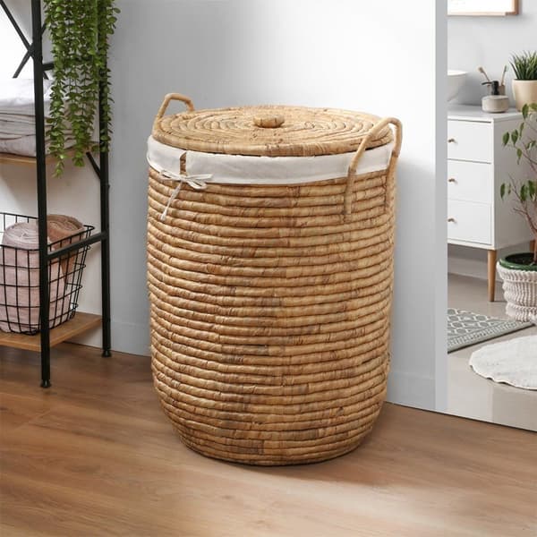 Tvättkorg med tygöverdrag och lock - H65 cm