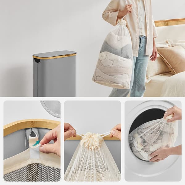 Panier à linge gris avec couvercle - L42 cm