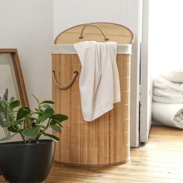 Rund tvättkorg i bambu 60L - H50 cm