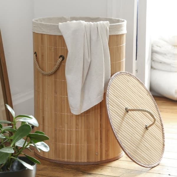 Rund tvättkorg i bambu 60L - H50 cm