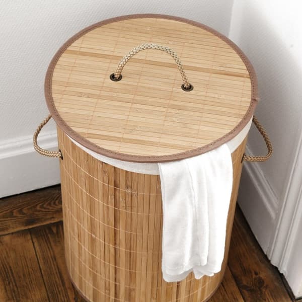Rund tvättkorg i bambu 60L - H50 cm