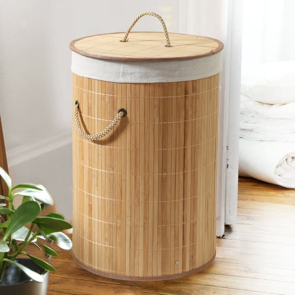 Rund tvättkorg i bambu 60L - H50 cm