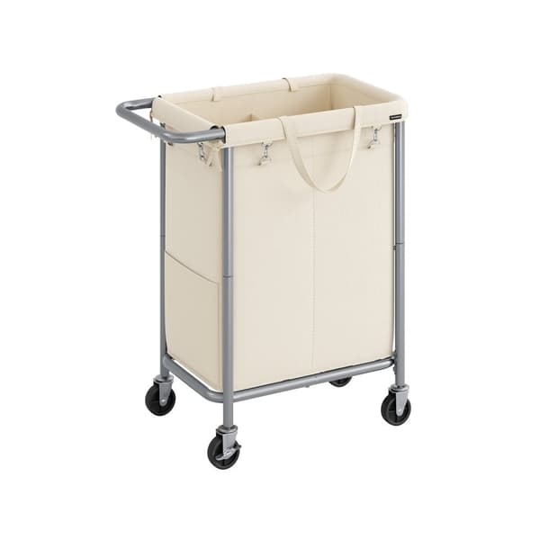 Rootz dobbeltrum vasketøjskurv - vasketøjskurv - stor kapacitet - cremehvidt håndtag - 69 cm x 39 cm x 81 cm - stålrør - 600D Oxford stof