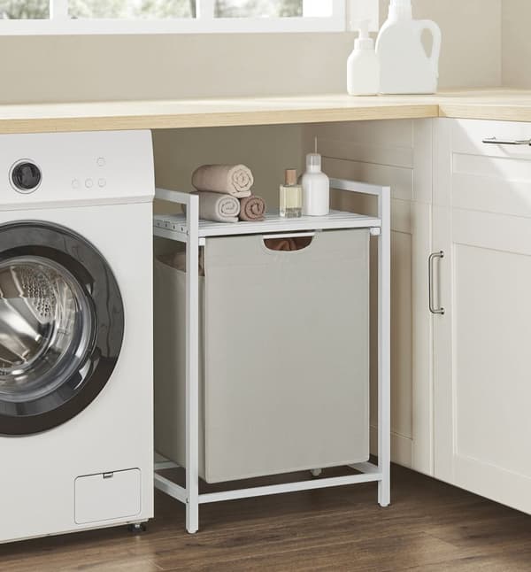 Rootz Laundry Collector - Hampurikori - Säilytysjärjestelmä - Irrotettava hylly - Valkoinen metallikehys - 60cm x 40cm x 75cm