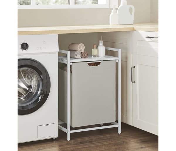 Rootz Laundry Collector - Hampurikori - Säilytysjärjestelmä - Irrotettava hylly - Valkoinen metallikehys - 60cm x 40cm x 75cm