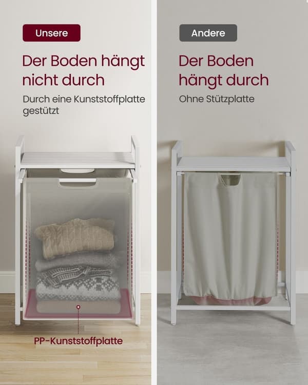 Rootz Laundry Collector - Hampurikori - Säilytysjärjestelmä - Irrotettava hylly - Valkoinen metallikehys - 60cm x 40cm x 75cm
