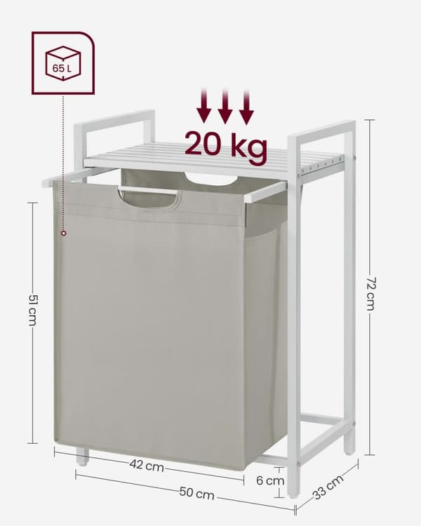 Rootz Laundry Collector - Hampurikori - Säilytysjärjestelmä - Irrotettava hylly - Valkoinen metallikehys - 60cm x 40cm x 75cm
