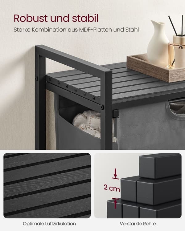 Rootz Laundry Collector - Opbevaringsorganer - Tøjspand - Metalramme - Sort/Grå - 65cm x 40cm x 75cm