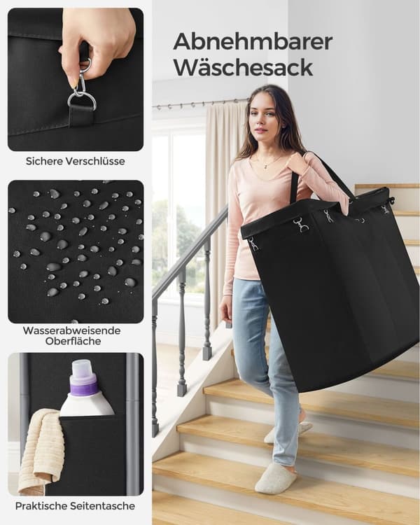 Rootz Tvättkorg 3 Fack 200L - Kåpa med hjul - Organizer Bin - Oxford Tyg - 91cm x 39cm x 81cm