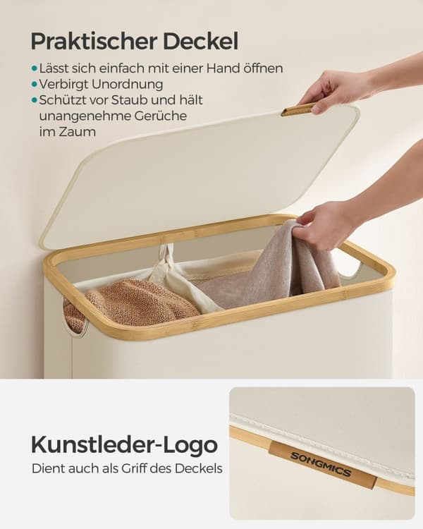 Rootz Vasketøjskurv - Hæmmer - Organizer med to rum - Hvidt låg - 60 cm x 40 cm x 50 cm