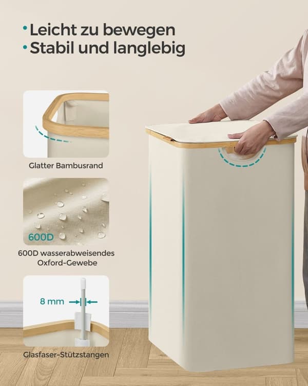 Rootz Tvättkorg - Kläm - Dubbla fack Organizer - Vitt lock - 60cm x 40cm x 50cm